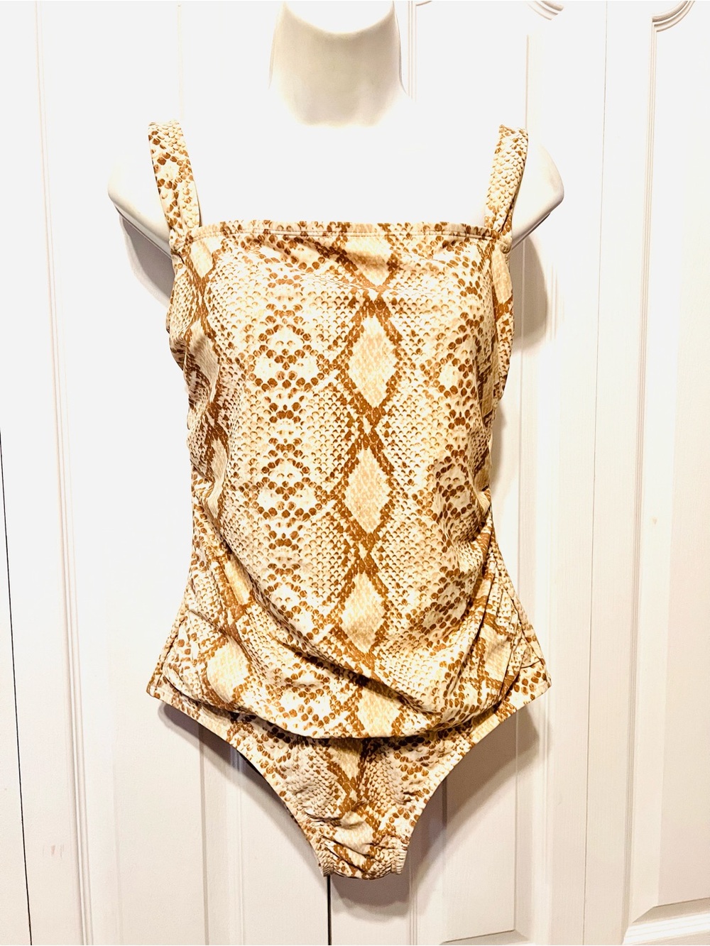 Kona Sol Snake-Print One-Piece Swimsuit in Beige and Brown